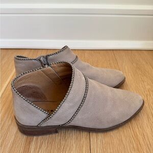 Taupe Suede Ankle Booties with V-Cut Design